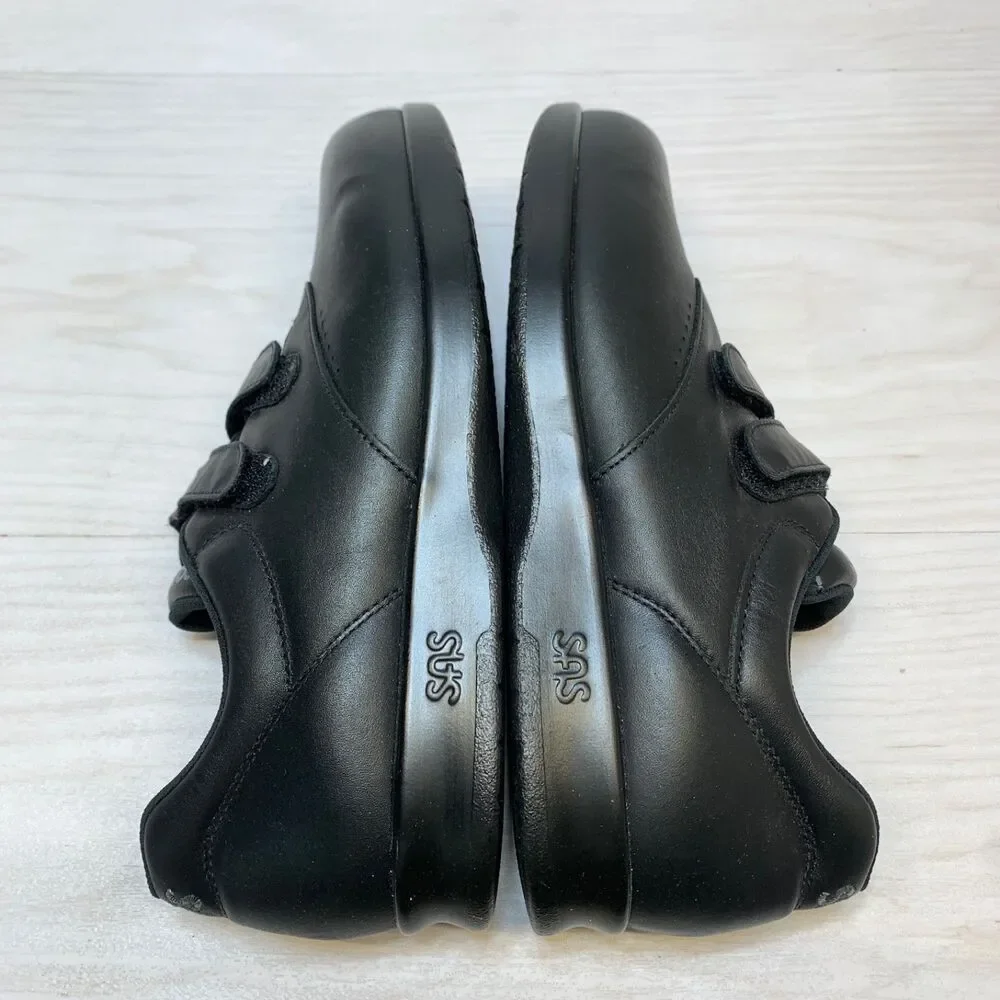 SAS Me Too‎ Black Leather Hook Loop Walking Shoes Womens Size 9 WW Comfort